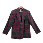 SAG HARBOR Vintage Tartan Plaid Single Breasted Wool Blazer Size 14 Christmas Red Photo 2