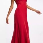 ASOS NWT  DESIGN ruched bust chiffon panelled corset maxi dress in red sz‎ 8 Photo 0