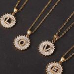 Gold Initial Crystal Sparkly Pendant Necklace A Photo 2