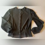 Neiman Marcus VINTAGE  Women’s Sheer Black Long‎ Sleeve Peplum Beaded Blouse Sz 4 Photo 3