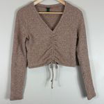 Wild Fable  Cozy Brown V-Neck Ruched Knit Sweater Photo 1