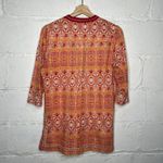 Indikka Women's Orange White Embroidered Beaded Cotton Tunic Top Size Large Photo 1