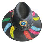 HAT MEXICAN Artisanal Hand Painted Fedora Floral Sombrero Panama Bohemian Black Photo 2