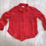 Marine layer Abbey Double Cloth Cotton Gauze Button Down Hibiscus Red Small $98 Photo 1