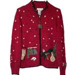 Coldwater Creek  Red Knit Ugly Holiday Sweater Cardigan Winter Activities Medium Photo 0