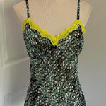 Y2K NAVY EXPRESS DESIGN STUDIO FLORAL PRINT YELLOW LACE TRIM SHEER SLIP TANK TOP Blue Size M Photo 0