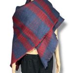 Boutique Womens Woven Knit Plaid Scarf Wrap with Fringe Blue Red Soft and Warm Photo 2