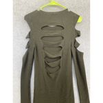 EXPRESS  Women's Sweater Dress Cutout Sleeve Back Ribbed Olive Green Size Medium Photo 3