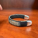Woven Cuff Bracelet Silver Tone Ends Southwestern Boho Western Style Black Photo 2