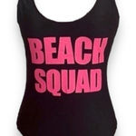 California Sunshine Beach Squad One Piece Black with Hot Pink Letters Women’s Size Large Photo 0