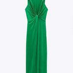 ZARA NEW‎  BEADED KNOTTED DRESS GREEN KNOTTED V NECK Photo 8
