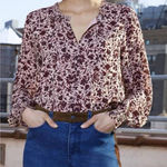Ecru  Portman Smocked Sleeve‎ Blouse in Burgundy Floral Sz M Photo 0