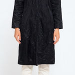 Eileen Fisher Rumpled Trench Coat Women’s Size Small Black Cotton Nylon Metallic Photo 0