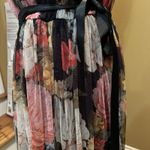 Candalite Women's Maxi Dress Large Black Floral Pleated Sheer Overlay Belted Photo 4