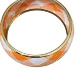 Vintage Orange Ivory Checkered Bangle Bracelet Wide Retro Mod 10” Photo 2