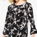 Karl Lagerfeld Women’s Black Multi-Color Floral Blouse With Trumpet Sleeves Size Photo 0