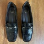 Stuart Weitzman Black Leather Snakeskin Square Toe Loafers Onyx Silver Buckle 7 Photo 2