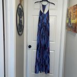 Parker  Miles Blue & Red Watercolor Ikat 100% Silk Maxi Dress Photo 8