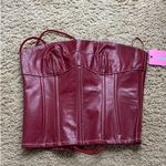 Edikted  Moss Faux Leather Lace Up Corset in burgundy  Photo 2