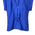 Reiss  Ruffled V-Neck Full Zipper Front Violet Blue Lightweight Blouse, Small Photo 2