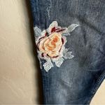 ZARA Woman Pink Roses Floral Embroidered Raw Hem Skinny Denim Jeans Photo 3