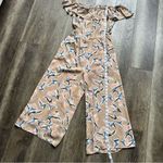 J.O.A. Traveler Beige Floral Print Midi Jumpsuit Size Medium Off the Shoulder Photo 11