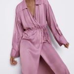 ZARA  SATIN EFFECT WRAP MIDI V-NECK DRESS Size XS NEW Photo 3