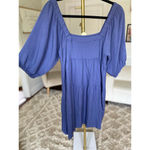 Hunter & Brown Mini Dress Square Neck Puff Sleeve Lightweight Buttery Soft Event Blue Size M Photo 1