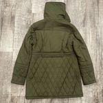 prAna Olive Green Quilted Winter Coat Knit Collar Women's Size Large Zip Buttons Photo 12