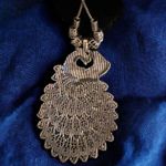 Vintage Indian Silver Oxidized Long Peacock Filigree Necklace Photo 2