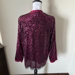 Johnny Was  Grace Blouse Sequin Silk Button Front Top in Black Cherry Size Medium Photo 2