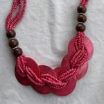 Vintage Estate Pink Wood Bead Seed Statement Necklace Pink Round Light Weight Photo 7