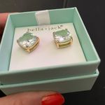 JACK NWOT BELLA  Mint Green Crystal Cubic Zirconia CZ Stone Gold Plated Earrings Post Square Cube shape Photo 3