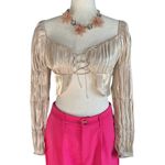 Urban Honey O. Vianca Gleam On Satin Tie Front Top Gold Size M Photo 1