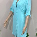 EXPRESS  Teal Aqua Button Down Military Dress Photo 8