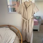 Tradlands Finn Short Sleeve Utility Jumpsuit Belted in Natural Canvas Medium Tan Photo 1