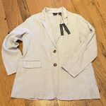 Tahari  Linen Minimalist Oversized Vented Jacket Blazer Pale Gray Size Large Photo 0