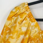 Open Edit  Womens Yellow Floral Peasant Blouse Square Neck Smocked Cottage XS Photo 7