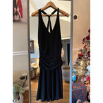 Nine West  Black Sleeveless V Neck Dress Size 14 Ruched Photo 2
