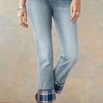 Driftwood Colette Straight Leg Boho Jeans Medium Wash Plaid Tartan Cuff Size 29 Photo 0