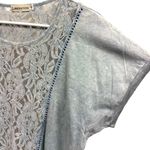 Liberation Lace Center Accent Short Batwing Sleeve Scoop Neck Tee Top Womens S Blue Photo 6