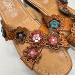 Lilian’s Tan Leather Colorful Flower Sandals Womens 10.5 Platform Beachy Summer Photo 1