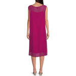Eileen Fisher Sheer Silk Georgette Boat Neck Sleeveless Midi Dress Sangria M NWT Photo 1