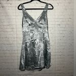 Cider  Sky Blue Satin Floral Brocade Mini Dress V Neck Bow Back Wedding Guest M Photo 3