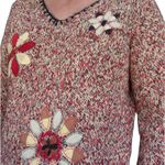 CRAZY HORSE 90s marled floral applique vneck sweater size large Photo 2