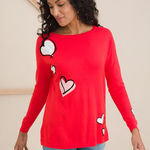Chico's Womens Romantic Valentines Day Knit Floating Hearts Sweater Size M Red Photo 0