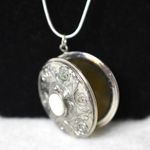 Source Unknown Art Deco Round Silver Tone Etched Locket White Center Stone Snake Chain Necklace Photo 1