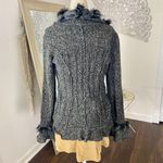 LaSeine Gray Black Witchy Goth Frilly Ruffle Feather Zip Up Flare Cardigan M Size M Photo 5