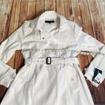Black Rivet White Nylon Double Breasted Belted Trench Coat L Photo 8