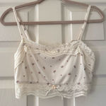 Coquette Dainty Cream Lace Trim Mini Floral Rosette Bow Cami Tank White Photo 0